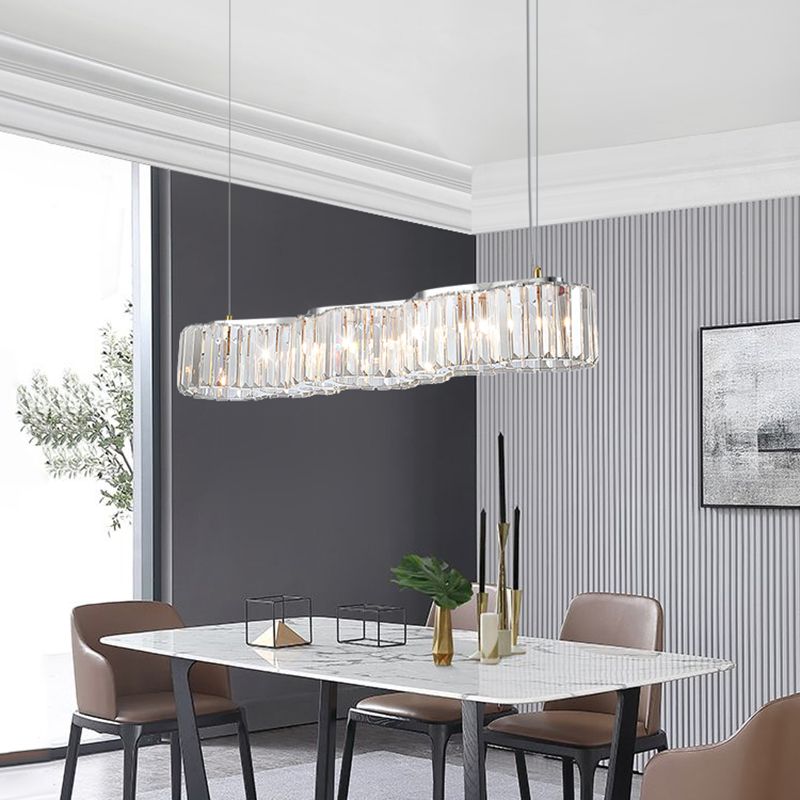 33.5 Inches Wide Crystal Island Light 7 Lights Contemporary Style Dining Table Lighting Fixture with Adjustable Hanging Wire