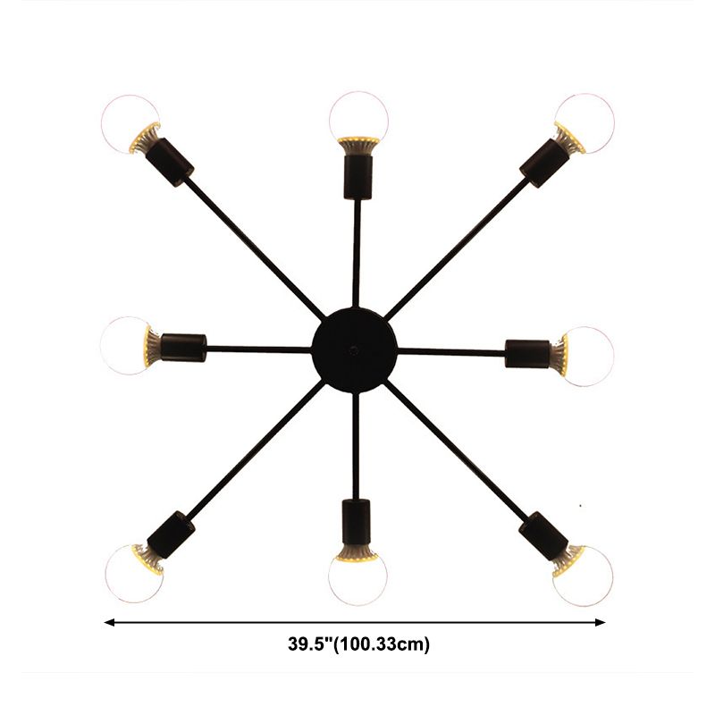 Lámpara de techo negra de 8 luces, estilo industrial retro, hierro Sputnik, montaje semiempotrado para sala de estar