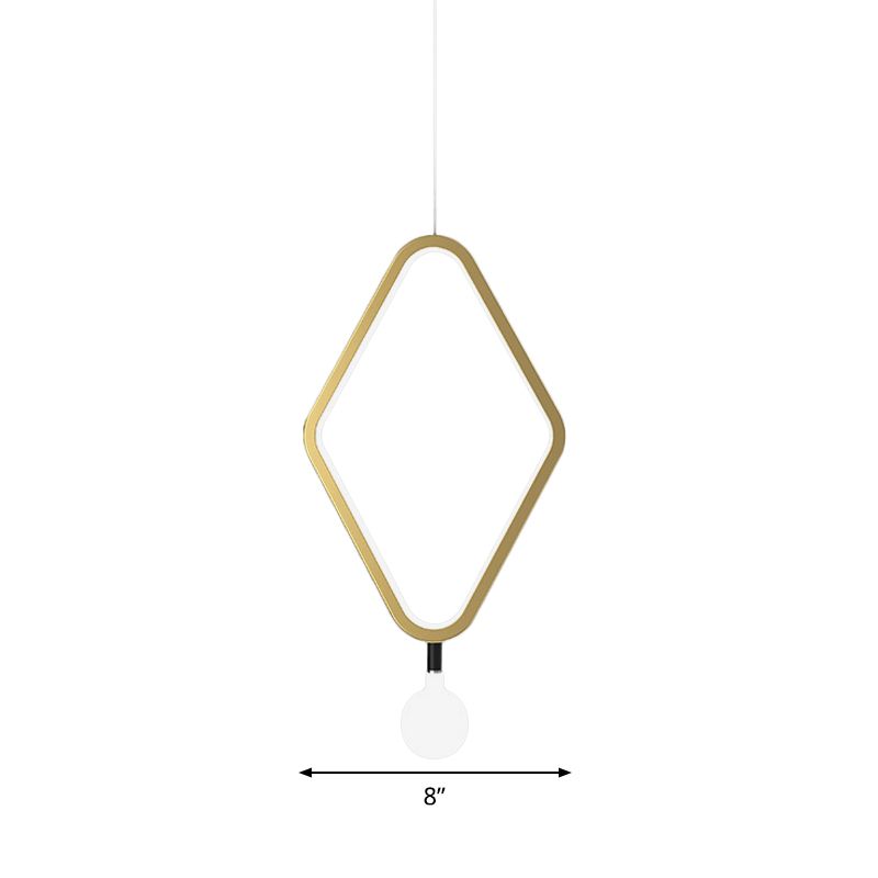 Gold Rhombus Hanging Pendant Light Simplicity 1 Light Metallic Suspension Lamp in Warm/White Light with Exposed Bulb Design