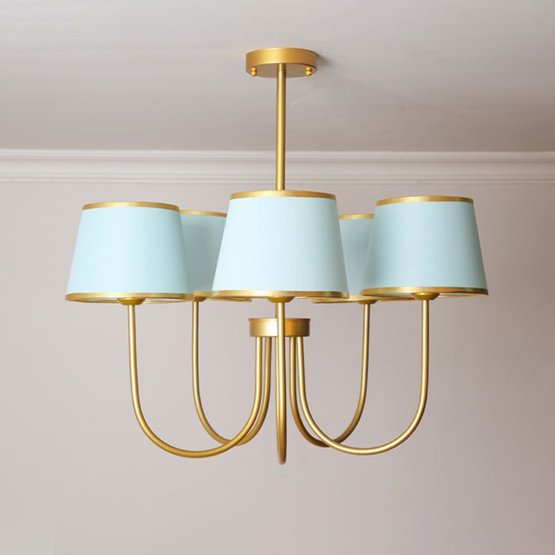 Multi-Head Chandelier Lighting Fixtures American Style Metal Suspension Light with Fabric Shade