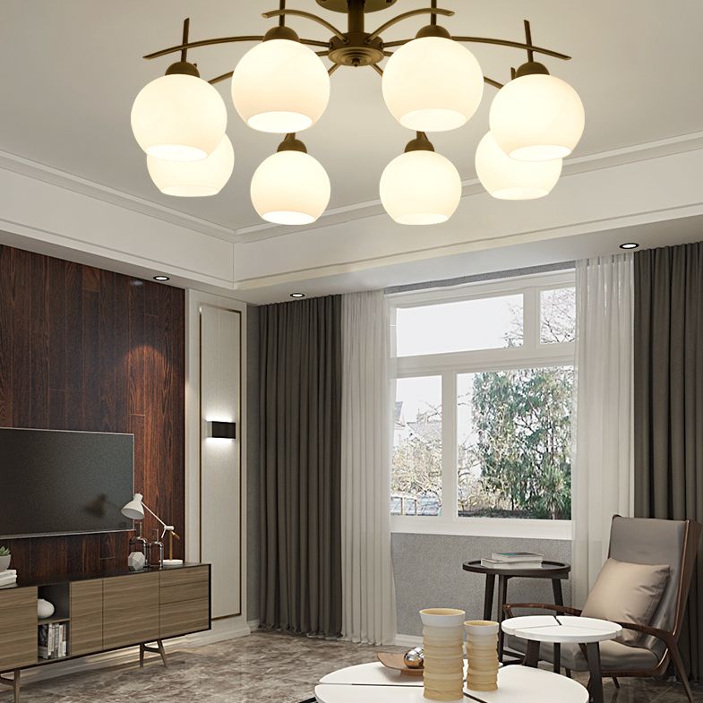 Light de plafond en métal avec du lait blanc givré en verre ombre ouverte globe semi-flinaire Mount Light pour le salon