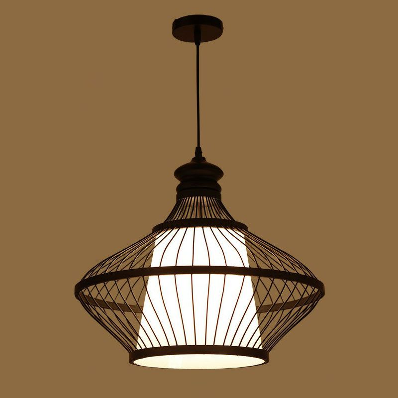 Black Pear Shaped Pendulum Light Asia 1-Light Bamboo Pendant Ceiling Light over Table
