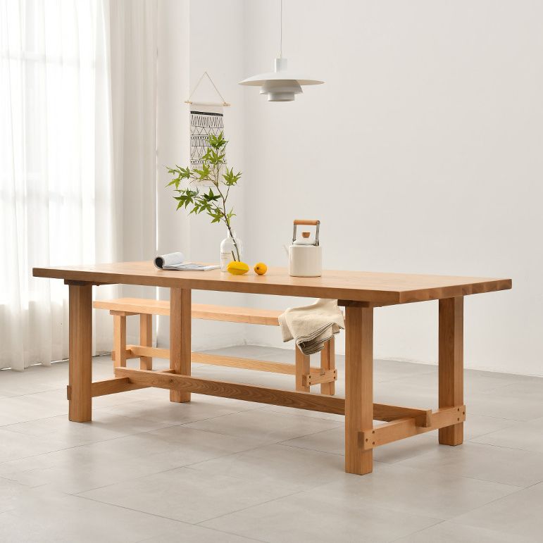 Modern Rectangular Table and Bench Set 1/2/3/5/9 Pieces Solid Wood Dining Sets
