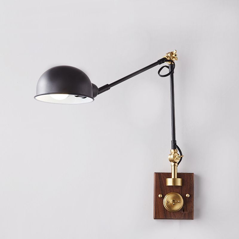 Metallkuppel Wandlampe Holzbasis minimalistischer Stil Verstellbarer Wandleuchten für Schlafzimmer