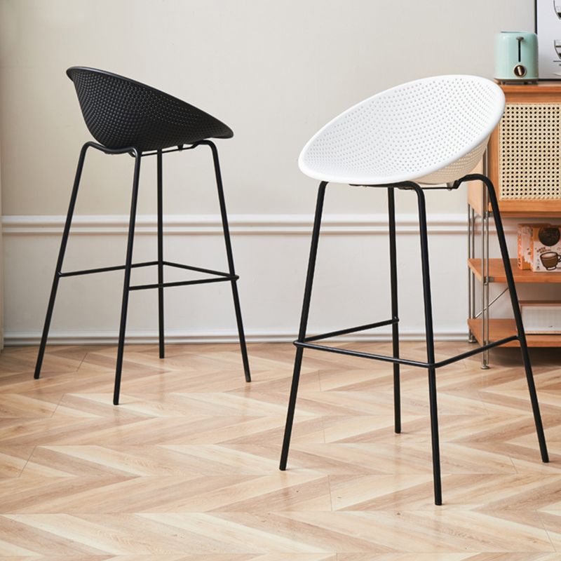 Nordic Backrest Counter Stool with Metal Base Plastic Armless Bar Chair with 4 Legs