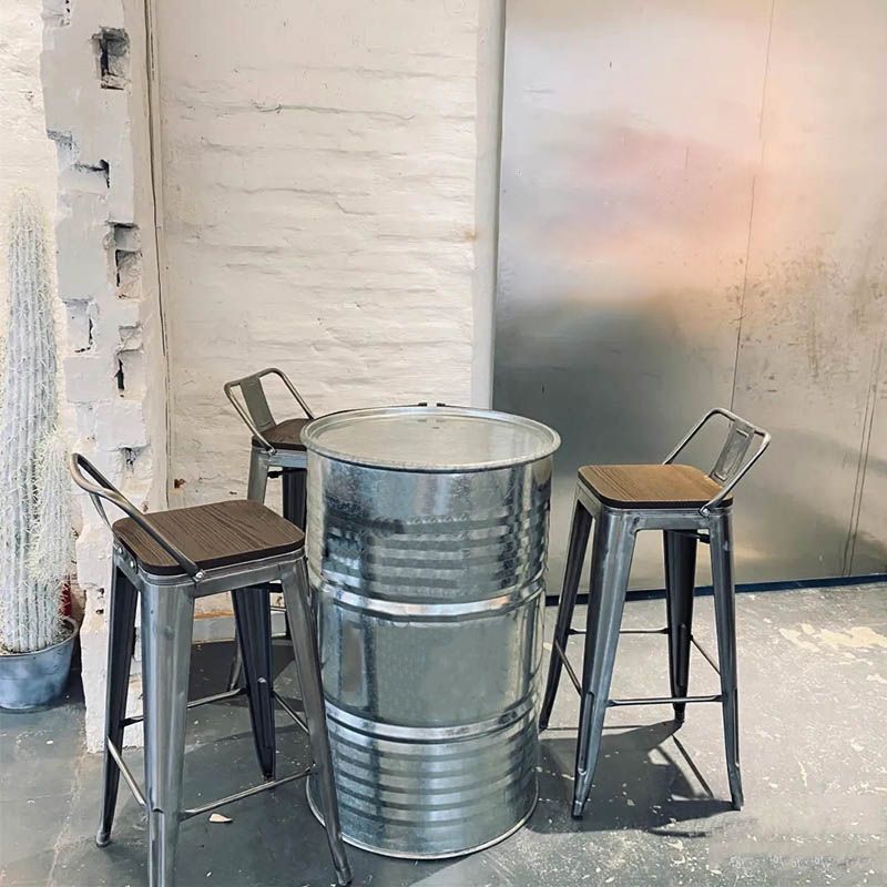 Industrial Iron Low Back Barstool 29.5" H Indoor Tall Stool with Square Seat
