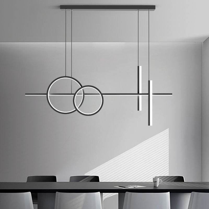 Luci dell'isola del cerchio lineare moderno illuminazione isola metallo 4 luci isola luminose in bianco e nero