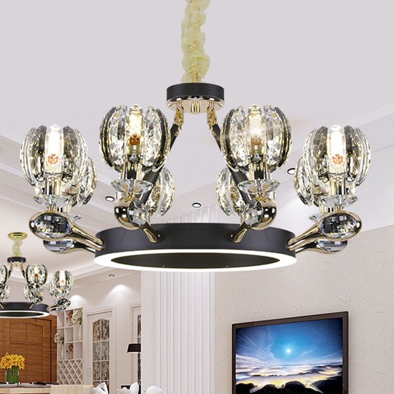 Black Global Global Chandelier Light tradicionalismo 6/8 Cabezas LEAM LED CHRISTAL CHISTAL PARA SALA DE VIVO