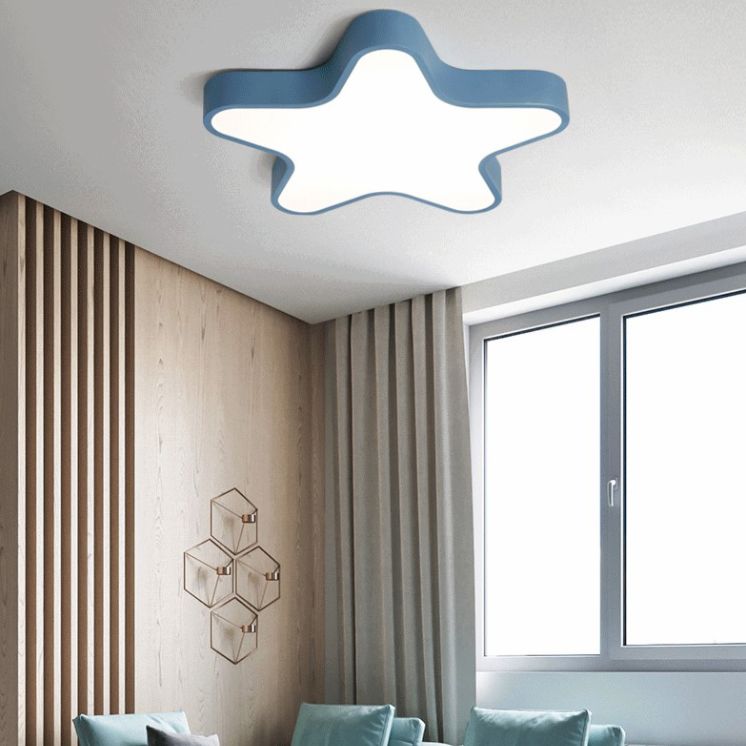 Modern Creative Macaron LED Ceiling Light Wrought Iron Star Flush Mount with Acrylic Shade