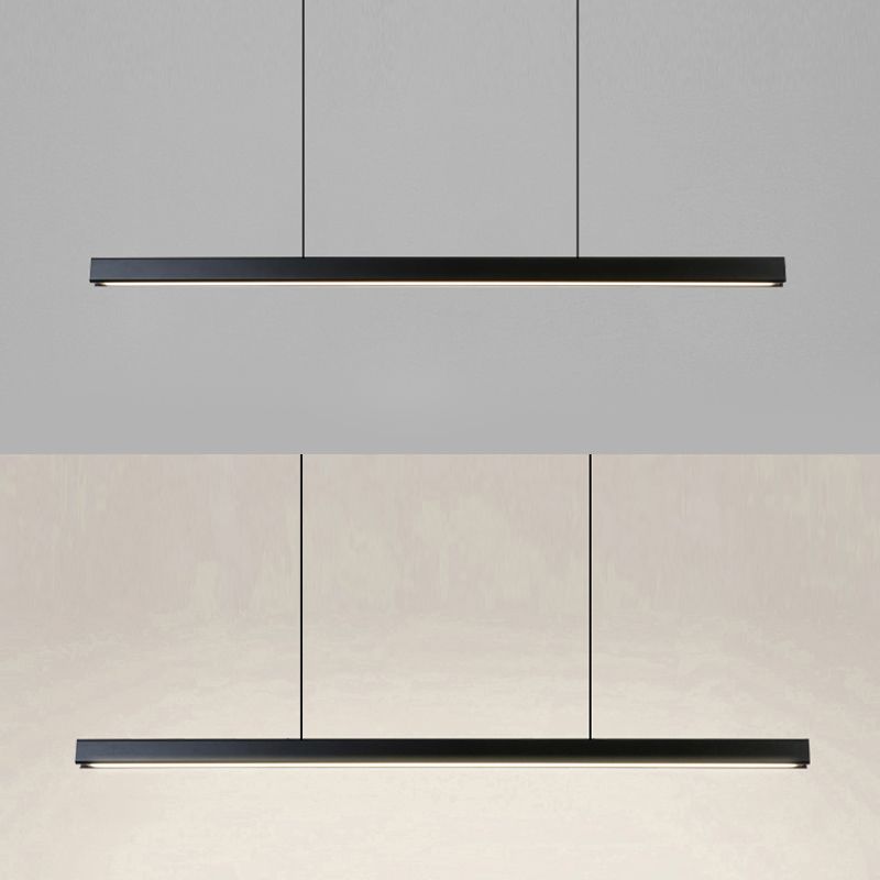 Modern Island Light Metal Straight Island Pendant in Black for Dining Room