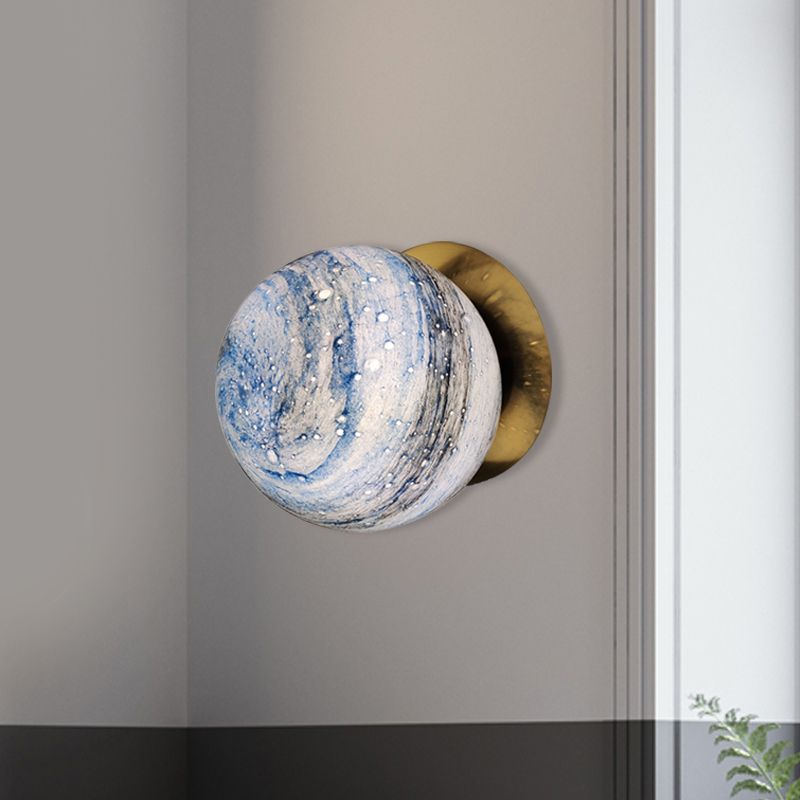 Planet Frosted Glass Wall Lamp Creative Yellow/Blue LED Wall Sconce Lighting Fixture for Bedroom