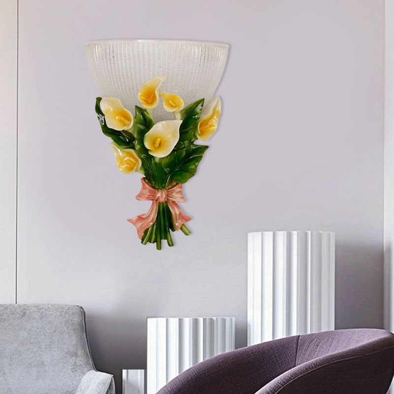 Lampe murale à dôme en verre prismatique traditionnel 1 léger du salon applique lumière avec décoration de bouquet vert