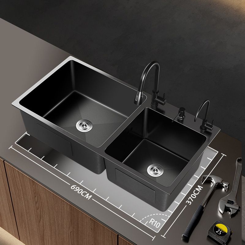 Contemporary Style Kitchen Sink Stainless Steel Drop-In Kitchen Double Sink