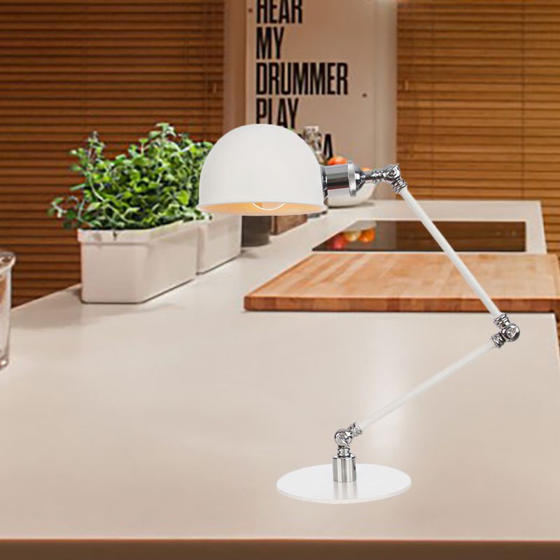Dome Studeerkamer Leeslamp Metaal 4"/8,5" Breed 1 Licht Industrieel Stijlvolle Bureauverlichting in Wit, 8"+8"/8"+8"+8" Lengte Arm