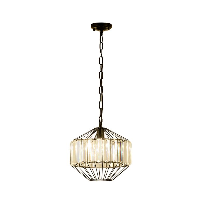 Geometric Crystal Block Hanging Lighting Modern 1 Head Black Ceiling Pendant Lamp
