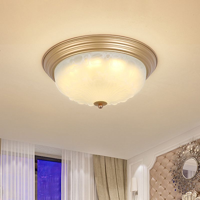 3-Light Frosted Glass Flush Ceiling Light Colonial Style Dome Bedroom Flushmount Lighting