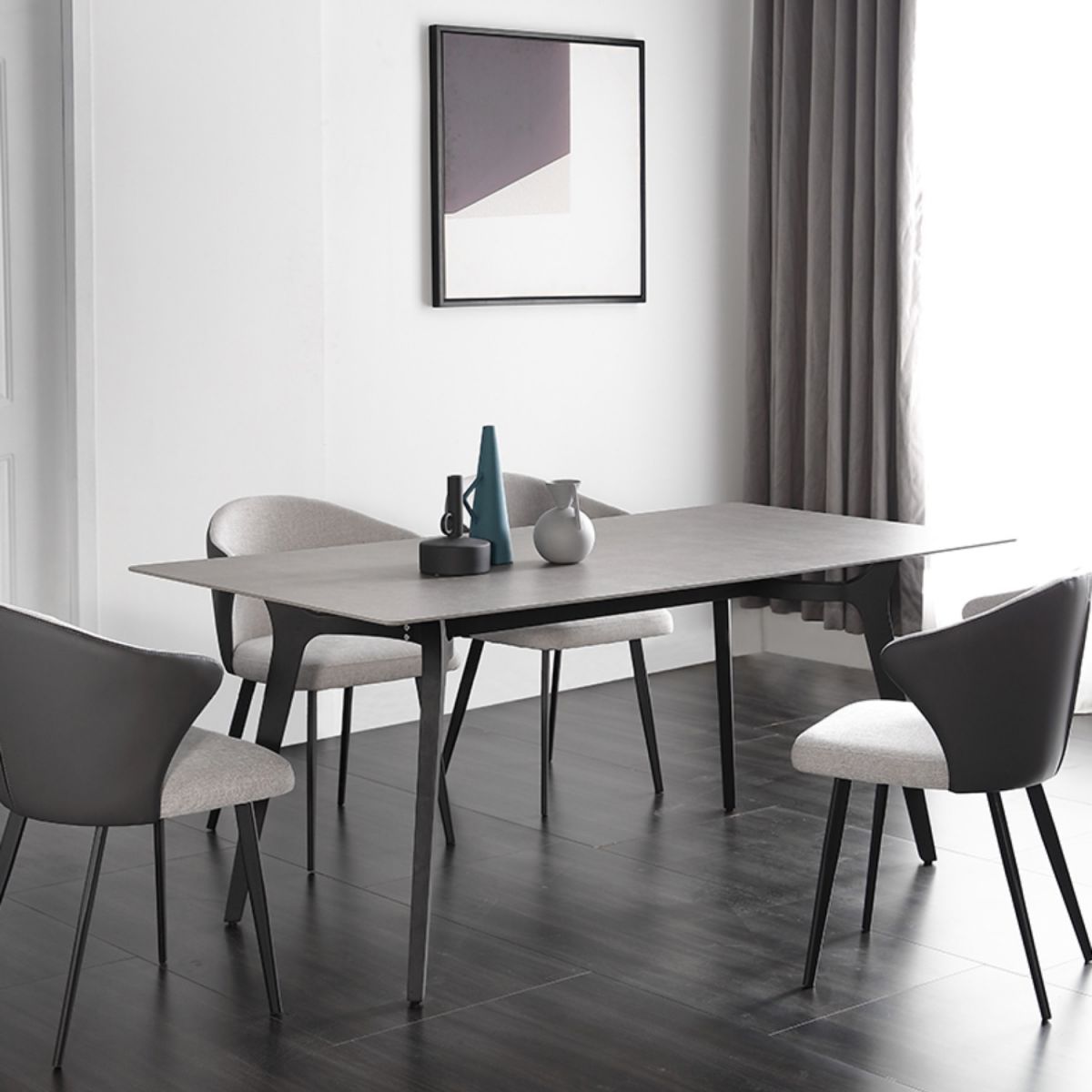 Industrial Sintered Stone Grey Table for Restaurant Rectangle Dining Table with 4 Legs