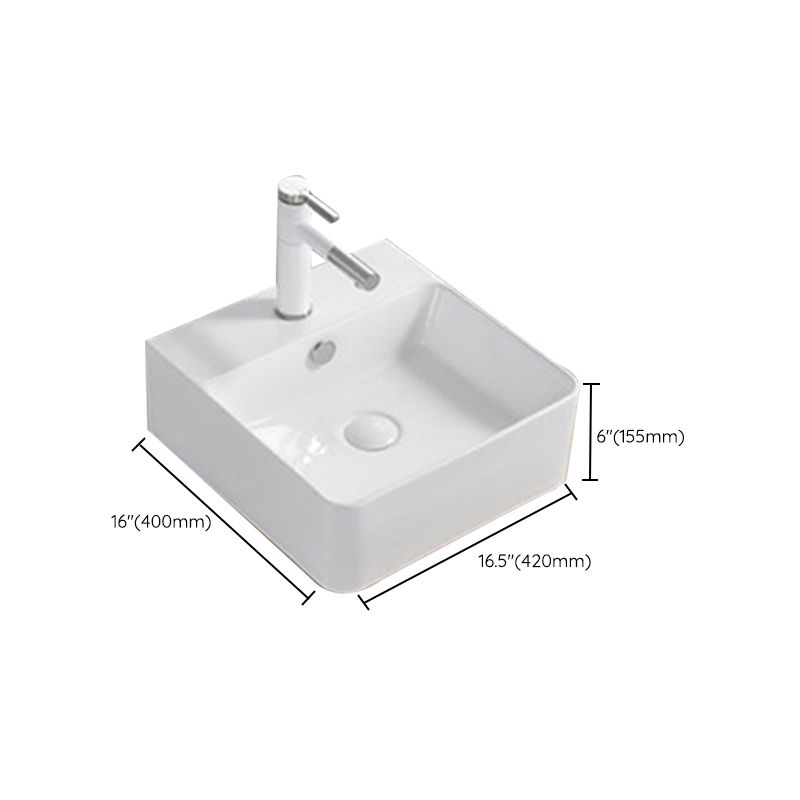 Modern Wash Stand Porcelain Rectangular with Drain Assembly and Pop-Up Drain Vessel Sink
