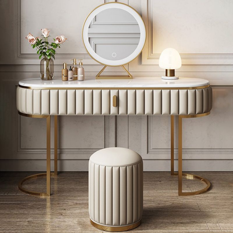 Bedroom Glam Metallic Cream Standing Vanity Dressing Table Set