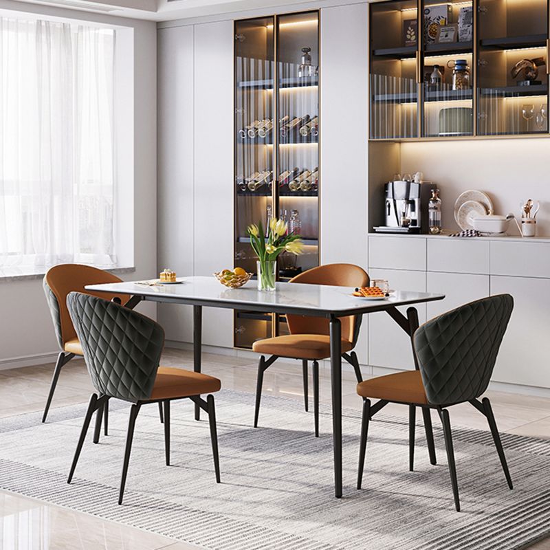 Contemporary Rectangular White Stone Top Dining Table with Legs