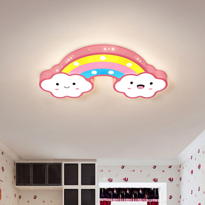 Lámpara de techo de hierro ahuecada con arcoíris, accesorio de montaje empotrado LED rosa/blanco/azul de dibujos animados para habitación de niños