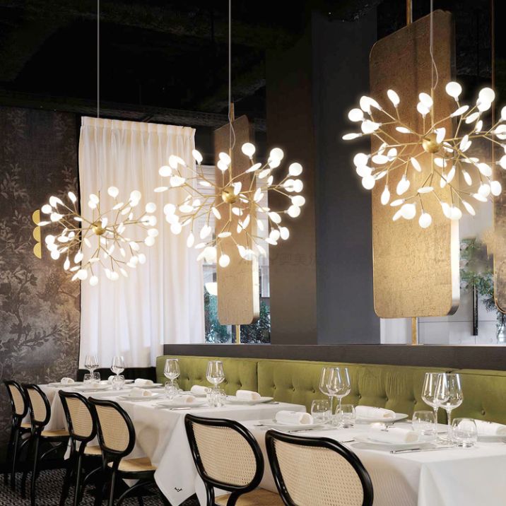 Acrylic Gold Pendant Light in Modern Luxury Style Wrought Iron Firefly Hanging Lamp for Living Room