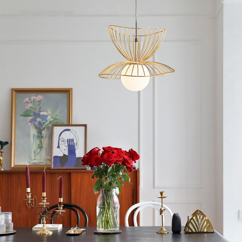 Designer Ball Suspension Lighting Wit glas 1 Licht woonkamer Hanglampje met draadkooi