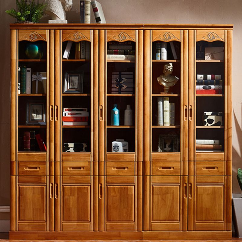 79"H Modern Style Bookcase Solid Wood Closed Back Bookshelf with Door for Home Office