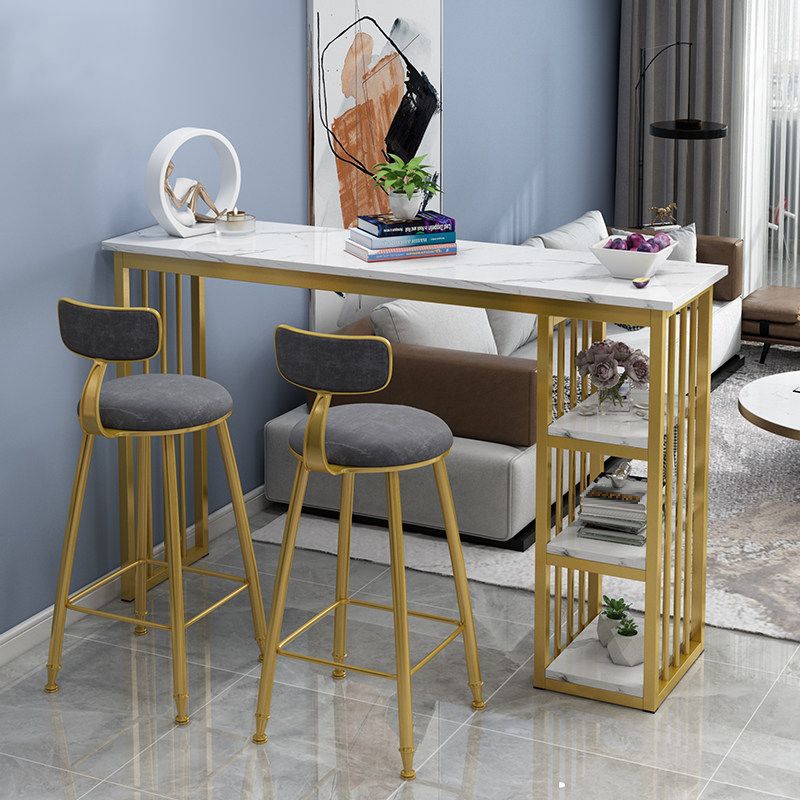 Rectangle Bar Dining Table Contemporary Bar Table with Sled Base in Gold