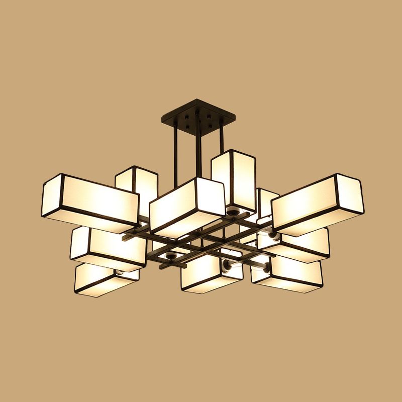 Traditional Rectangle Semi Flush Mount 8/10/12 Lights Metallic Ceiling Lighting in Black/Brass