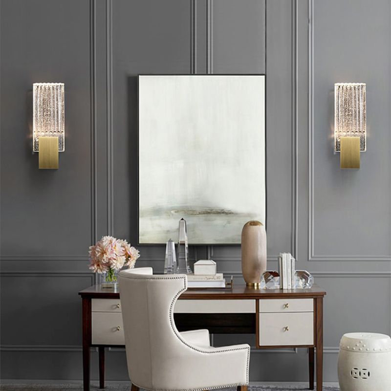 Postmodern Wall Mounted Light Fixture with Clear Rectangular Crystal Shade for Bedroom