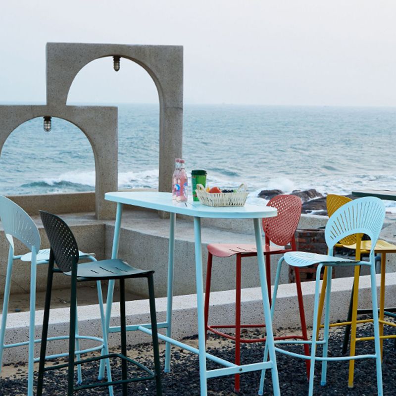 Industrial Outdoor Oval Bar Dining Table Metal Bar Table with Trestle Base