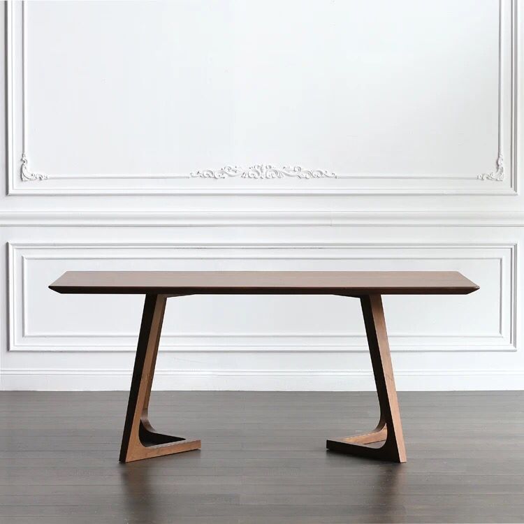 Rectangle Wood Dining Table Pine Solid Wood Table Modern with Double Pedestal Base