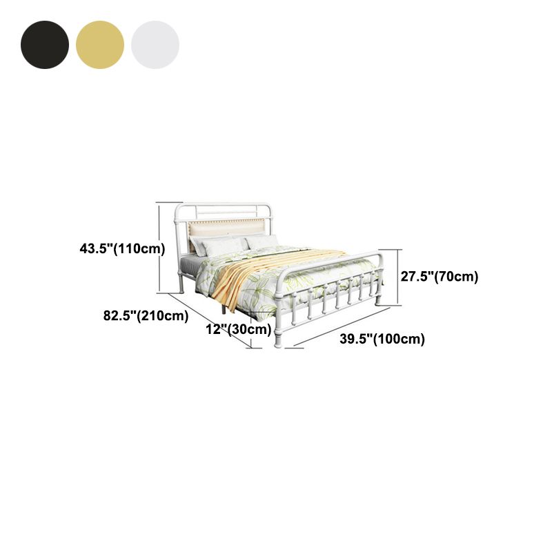 Industrial Metal Open-Frame Standard Bed, Rectangular Headboard Bed