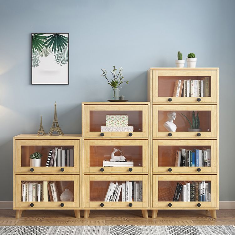 11.8" W Closed Storage Bookcase Modern Wooden Bookshelf with Glass Doors