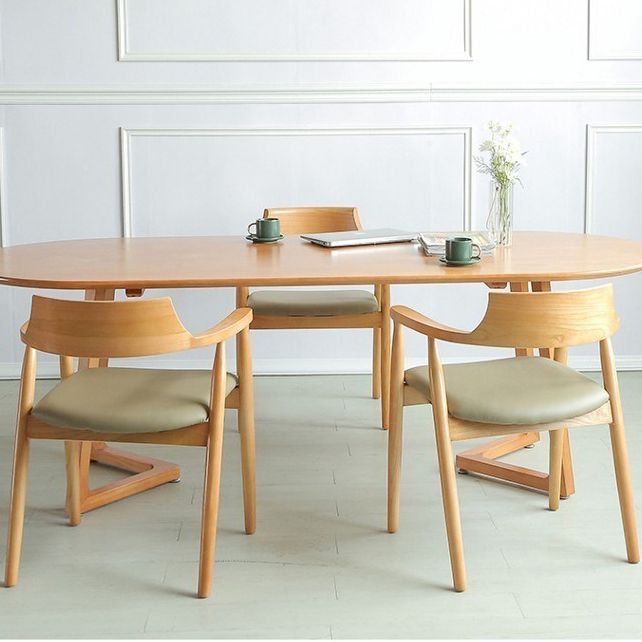 Contemporary Style Dining Table Solid Wood Oval Dinette Table for Home Kitchen