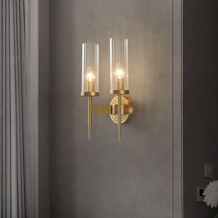 Gold Cylindrical Wall Lamp in Modern Luxury Style Copper Wall Light with Pure Glass Shade