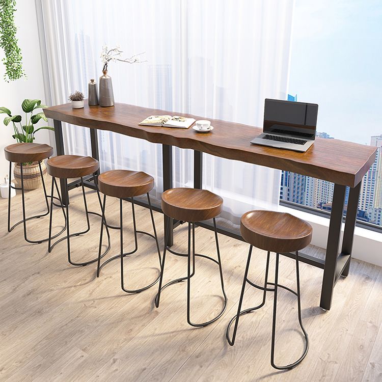 Wood Top Bar Dining Table Traditional Luxury Rectangle Bar Table with Black Trestle Base