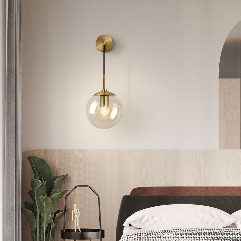 Modern Artistic Hanging Wall Lamp Copper Globe Wall Light with Glass Shade