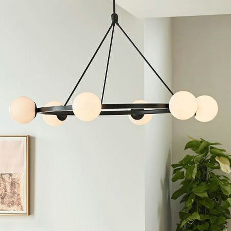 Minimalist Circular Chandelier Pendant Light Milky Ball Glass Living Room Ceiling Hand Lamp