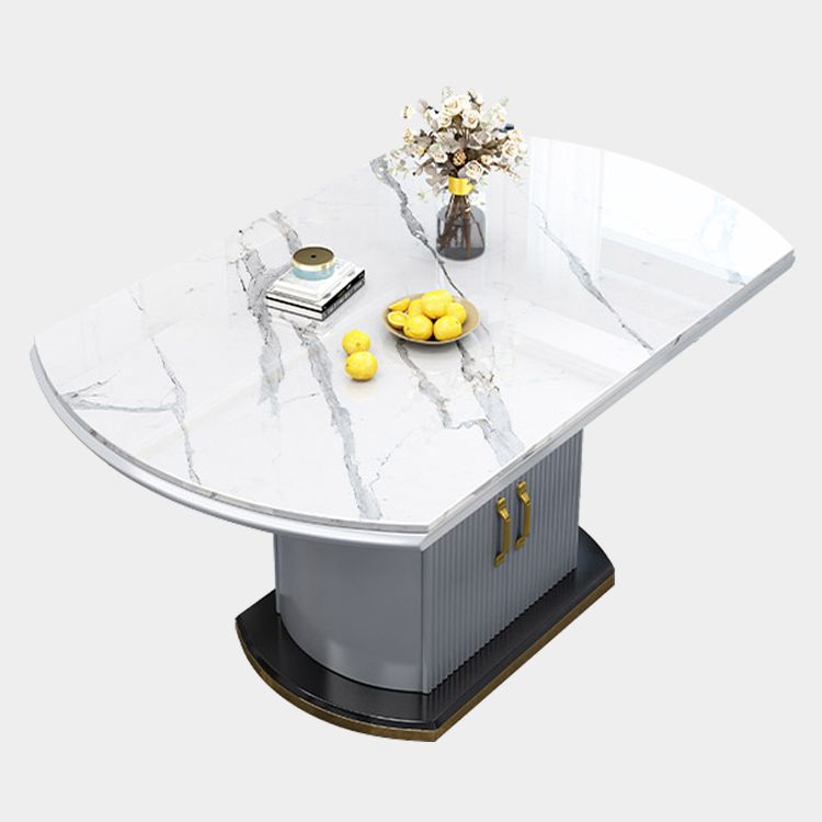 Extendable Round Dining Table Luxury Sintered Stone Top Table with Storage Pedestal