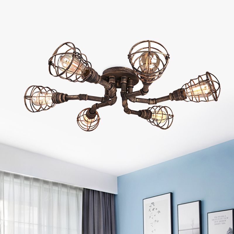 Lámpara de techo de 4/6/8 bombillas, accesorio de iluminación semiempotrado de tubo trenzado de Metal para granja, negro/bronce, para restaurante
