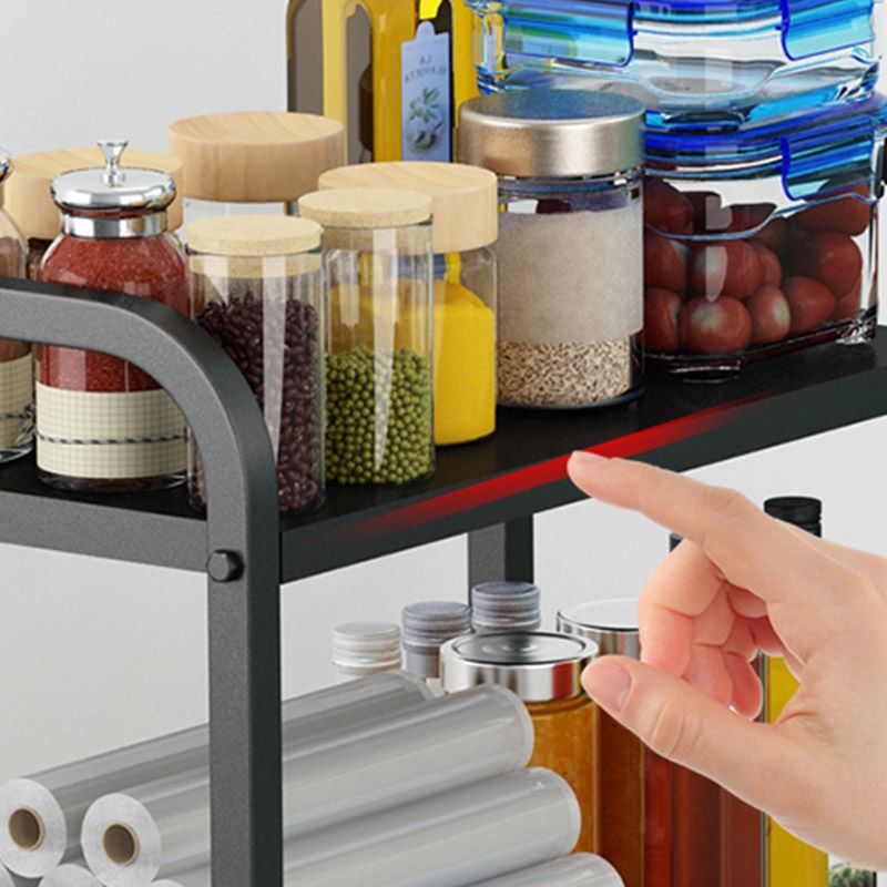 Open Storage Prep Table with Basket Kitchen Trolley in Black