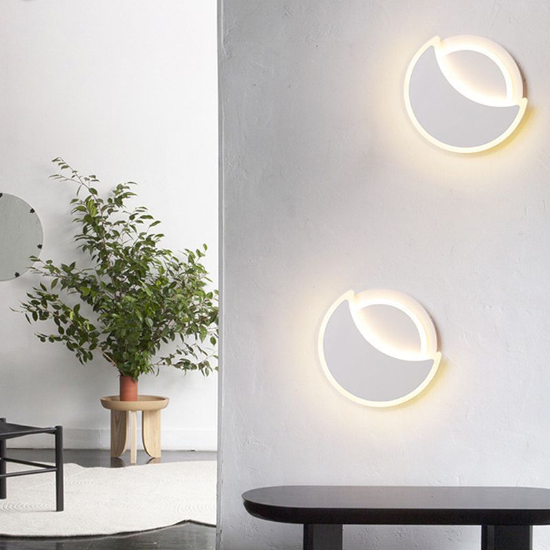 Modern 2 - Light Round Wall Light in Black / White Finish Iron and Acrylic Wall Flush