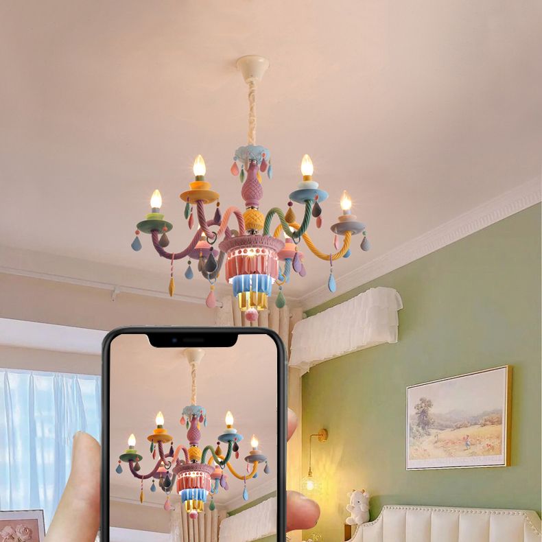 Candle Shape Chandelier Modern Macaroon Stainless Steel Down Lighting Pendant for Bedroom