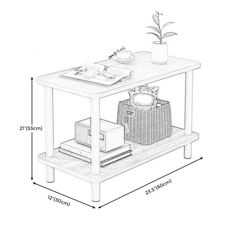Scandinavian Rectangular End Table Wooden Top Side Table with Shelf for Living Room