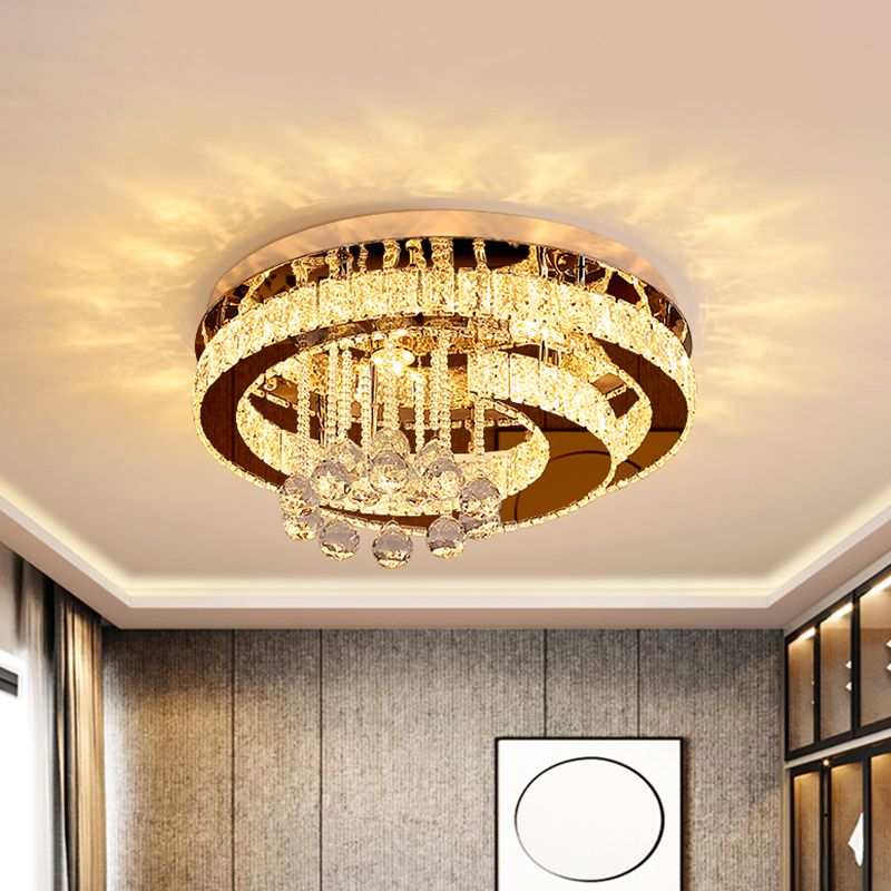 Crystal Rectangle Moon/Star Ceiling Lamp Modern LED Semi Flush Light in Chrome with Droplet Deco