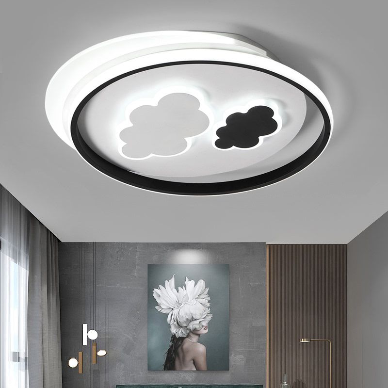 Cloud Child Room Flush Mount Ceiling Light Acrylic Minimalistic LED Flush Light Fixture in Black-White