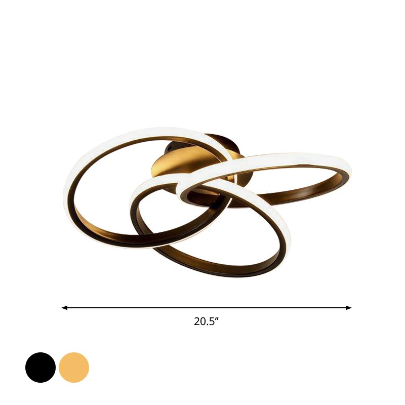 16.5 "/ 20.5" W trois anneaux semi - foncé nordique style métallique noir / or LED éclairage de plafond de proximité, lumière chaude / blanche