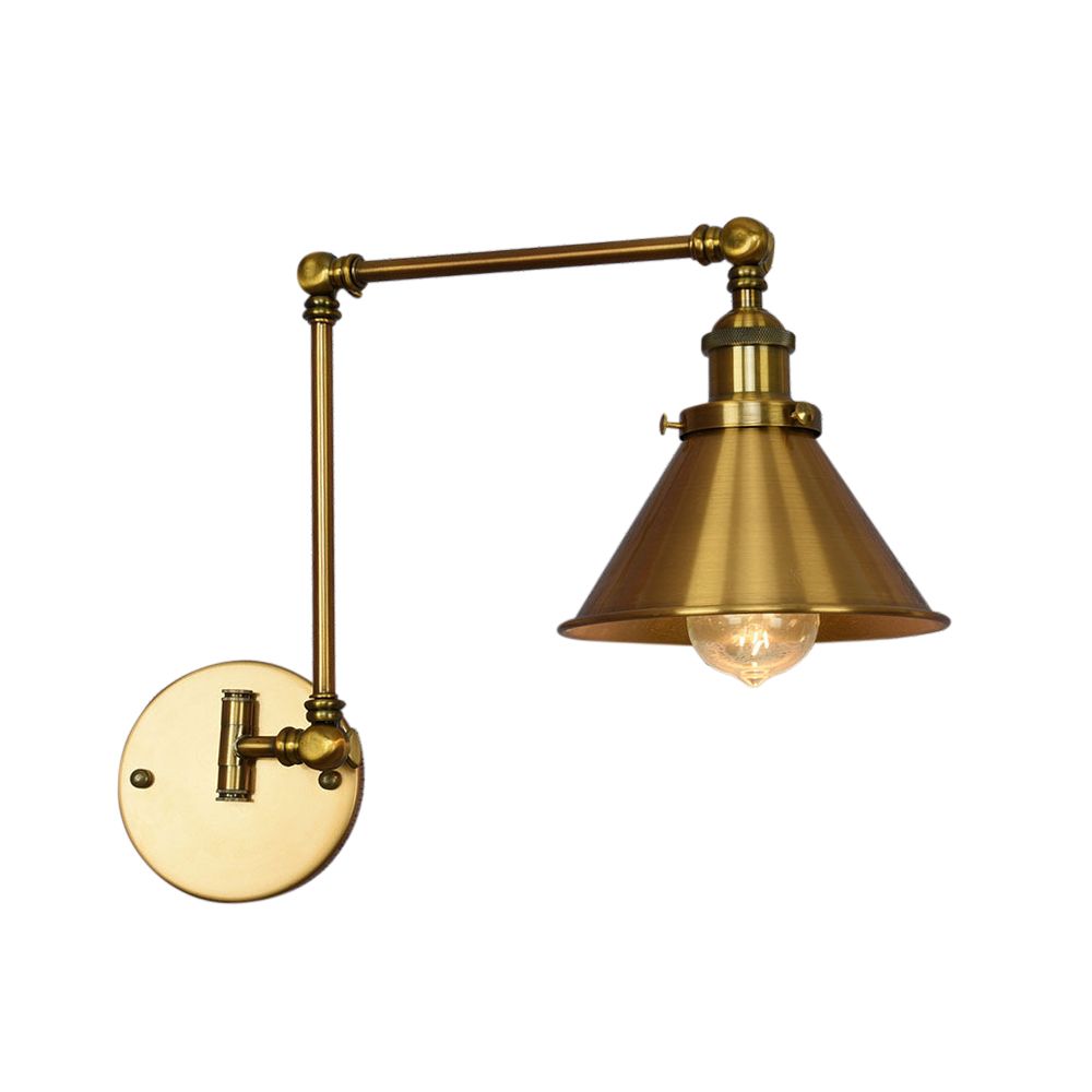 1 Light Metal Wall Lamp Industrial Brass Conical Indoor Sconce Light Fixture for Living Room